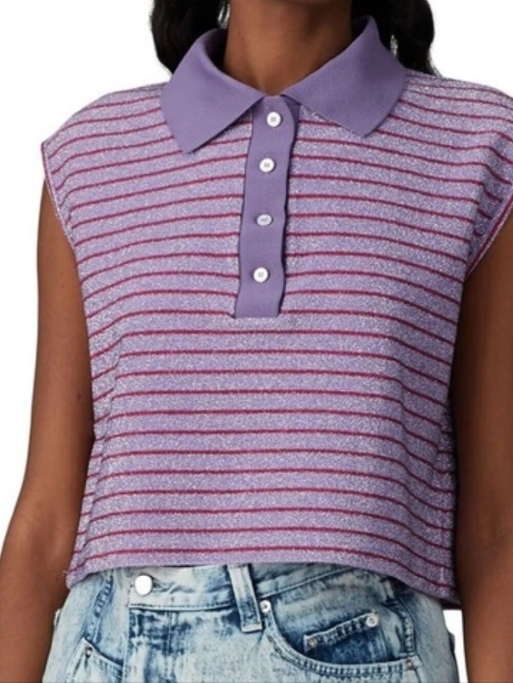 MM6 Maison Martin Margiela Lavender Pink Sparkle Striped Polo - L